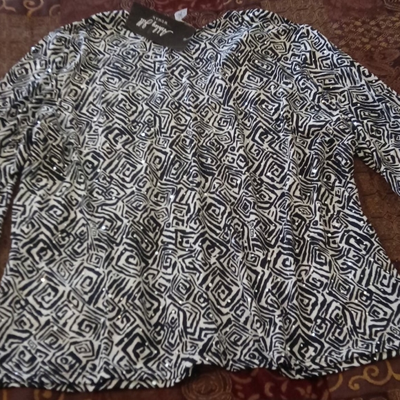 NWT ASHLEY JILL 2X BLOUSE BLK/WHT WOMENS ✨ SEQUINS - Picture 11 of 12